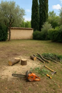 Abattage soigné de deux arbres dans un jardin résidentiel à Elagage Aix en provence