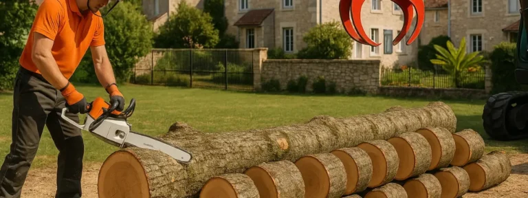 Découpe et préparation de troncs après abattage à Elagage Besançon
