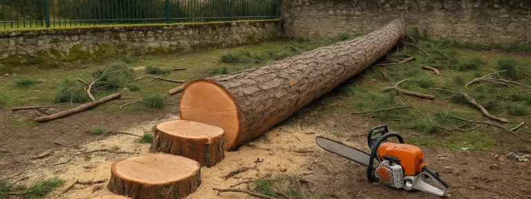 Abattage d’un grand arbre à Rouen à la tronçonneuse
