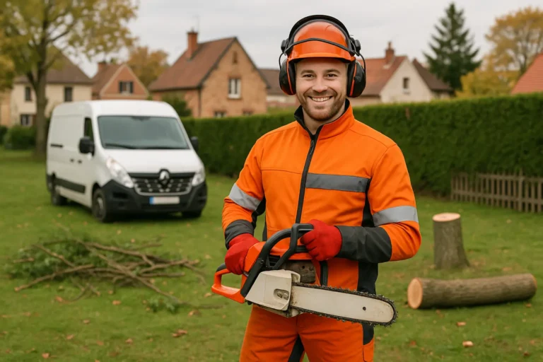 Portrait d’un élagueur équipé pour l’abattage d’arbres - Elagage Reims