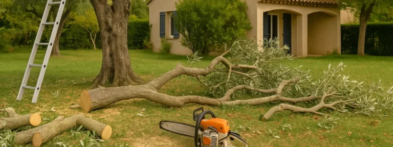 Ébranchage et coupe d’un olivier à Elagage Aix en provence