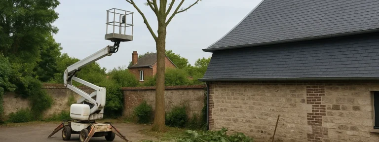 Élagage d’un arbre à Rouen à l’aide d’une nacelle élévatrice