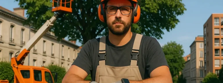 Élagueur en pleine intervention à Villeurbanne