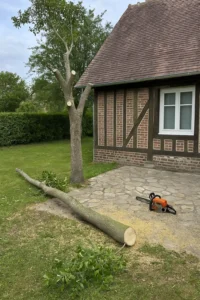 Élagage partiel d’un arbre proche d’une maison à Rouen