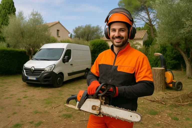 Élagueur souriant devant un fourgon à Elagage Aix en provence