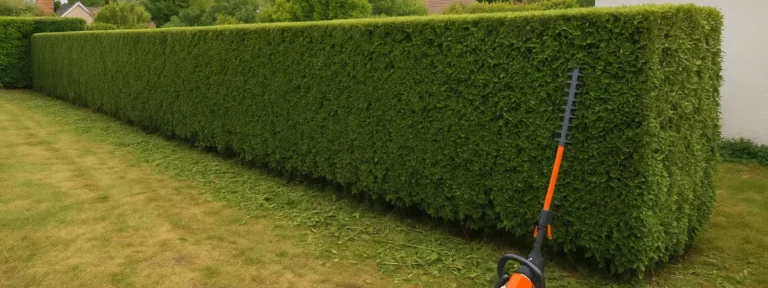 Taille de haie régulière dans un jardin à Rouen