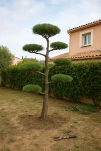 Taille esthétique d’un pin parasol dans un jardin à La Seyne