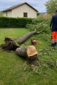 Abattage complet d’un arbre tombé après tempête à Elagage Clermont-Ferrand