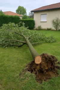 Arbre déraciné à Sorbiers après une tempête 