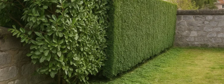 Haie parfaitement taillée le long d’un mur – Meylan – Élagage Grenoble