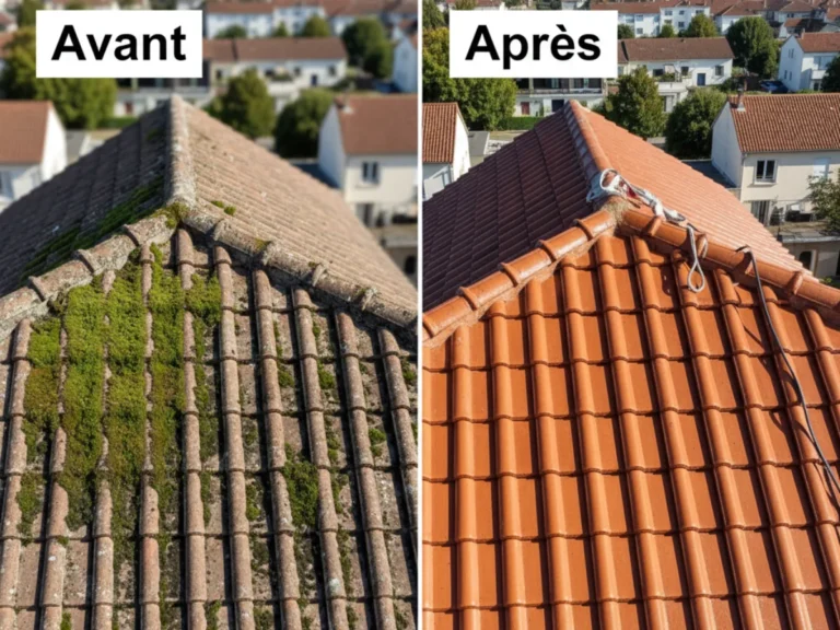 Toiture tuiles rouges - Avant Après - Nettoyage Vincennes