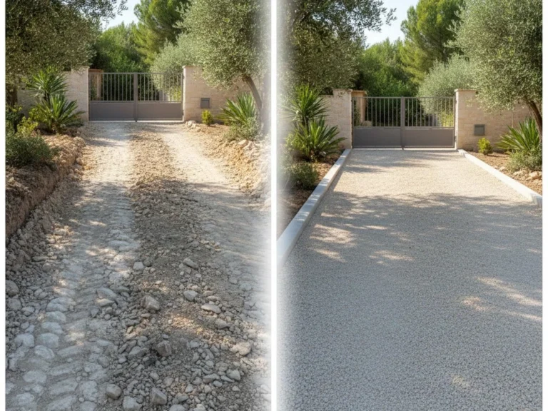 Création d’accès voiture - AVANT & APRES - Terrassement Montpellier