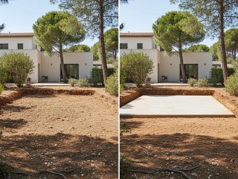 Décaissement avant dalle ou terrasse - AVANT & APRES - Terrassement Montpellier