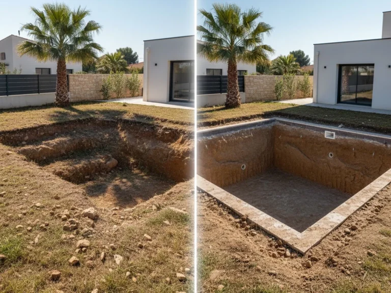 Terrassement pour piscine - AVANT & APRES - Terrassement Montpellier