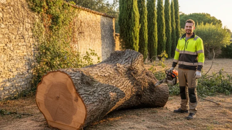 Artisan au sol, fin de chantier d’abattage - Elagage Avigon