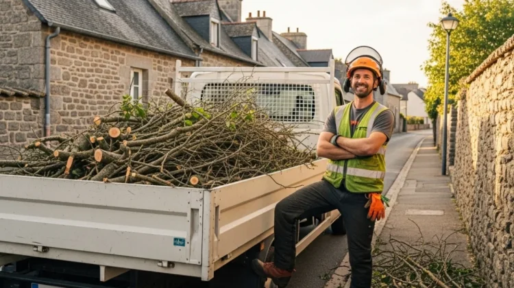 Artisan devant camion plateau (Quimper, France 1 fin de journée) - Elagage Quimper