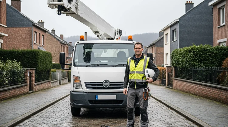 Artisan devant son camion nacelle - Elagage Liège_1200x900