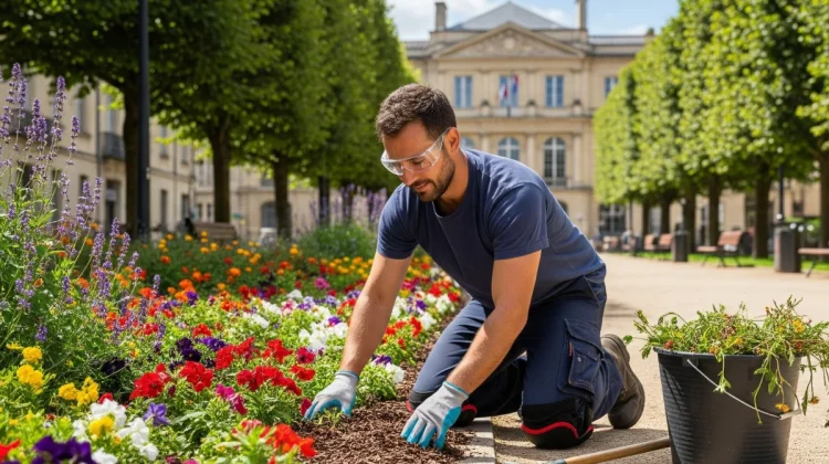 Entretien de massifs fleuris (parc urbain de Bordeaux, matin clair) - Nos réalisations - Elagage Bordeaux