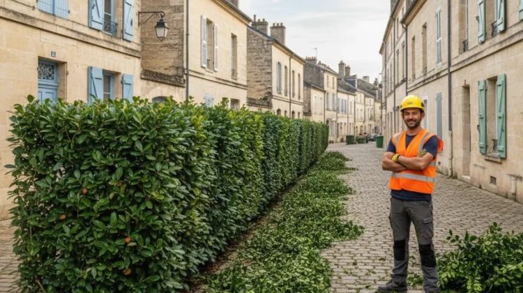 Haie terminée dans une rue pavée (résultat final) - Nos réalisations - Elagage Bordeaux