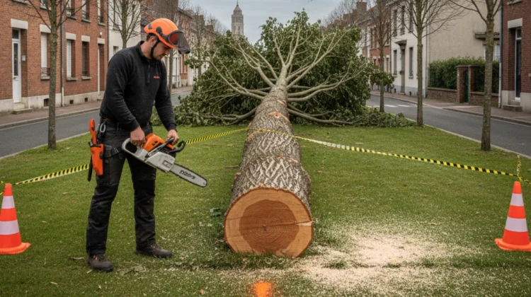Réalisation 1 – Abattage par conditions venteuses (Le Havre matin couvert) - Elagage Le Havre