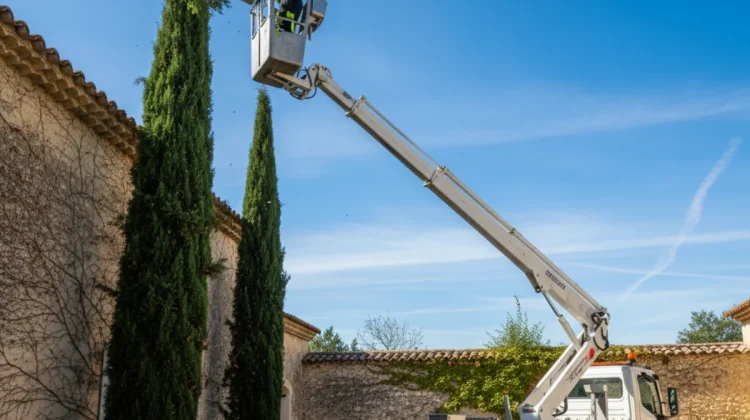 Utilisation de la nacelle dans une cour d’Avignon - Elagage Avigon